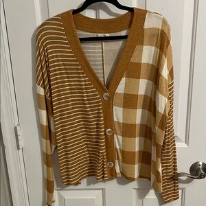 Striped and Checkered Brown Cardigan Sweater Maurices XL Women’s
